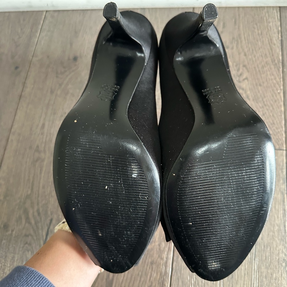 Touch of Nina Black Satin Peep-Toe Heels - Picture 3 of 5
